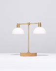 Double Matte Glass Dome Oak Table Lamp