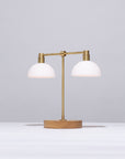 Double Matte Glass Dome Oak Table Lamp