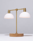 Double Matte Glass Dome Oak Table Lamp