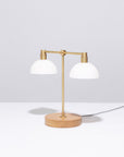 Double Matte Glass Dome Oak Table Lamp