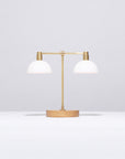 Double Matte Glass Dome Oak Table Lamp
