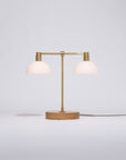 Double Matte Glass Dome Oak Table Lamp