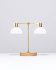 Double Matte Glass Dome Oak Table Lamp