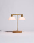 Double Matte Glass Dome Oak Table Lamp