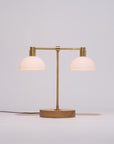 Double Matte Glass Dome Oak Table Lamp