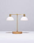 Double Matte Glass Dome Oak Table Lamp