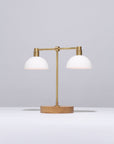 Double Matte Glass Dome Oak Table Lamp