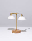 Double Matte Glass Dome Oak Table Lamp