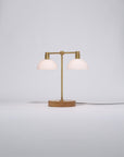 Double Matte Glass Dome Oak Table Lamp