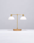 Double Matte Glass Dome Oak Table Lamp