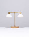 Double Matte Glass Dome Oak Table Lamp