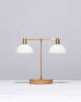 Double Matte Glass Dome Oak Table Lamp