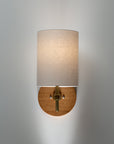 Linen Shade Oak Disc Wall Light Sconce