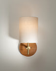 Linen Shade Oak Disc Wall Light Sconce