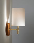 Linen Shade Oak Disc Wall Light Sconce