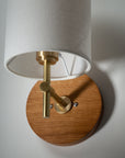 Linen Shade Oak Disc Wall Light Sconce