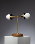 Smoked Oak Pebble Double Disc Sphere Table Lamp