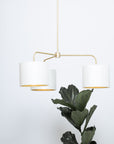 Three arm brass pendant porcelain silk