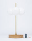 Opal Globe Oak Table Lamp