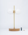 Opal Globe Oak Table Lamp