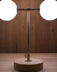 Double Opal Globe Hand Turned Quarter Sawn Oak Table Lamp