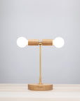 Double Tala Porcelain Handturned Oak Table Lamp