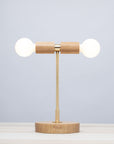 Double Tala Porcelain Handturned Oak Table Lamp