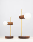 Stem Brass and Walnut table lamp with Sphere Dim to Warm bulbs