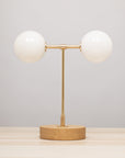 Double Opal Globe Hand Turned Quarter Sawn Oak Table Lamp