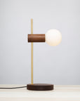 Stem Brass and Walnut table lamp with Sphere Dim to Warm bulbs