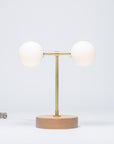 Double Opal Globe Hand Turned Quarter Sawn Oak Table Lamp