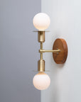 Double Sphere Disc Oak Mount Wall Light Sconce