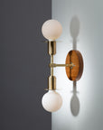 Double Sphere Disc Oak Mount Wall Light Sconce