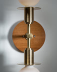 Double Sphere Disc Oak Mount Wall Light Sconce