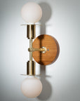 Double Sphere Disc Oak Mount Wall Light Sconce