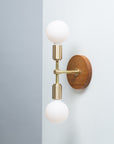 Double Sphere Oak Mount Wall Light Sconce