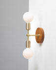 Double Sphere Oak Mount Wall Light Sconce