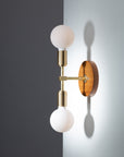 Double Sphere Oak Mount Wall Light Sconce