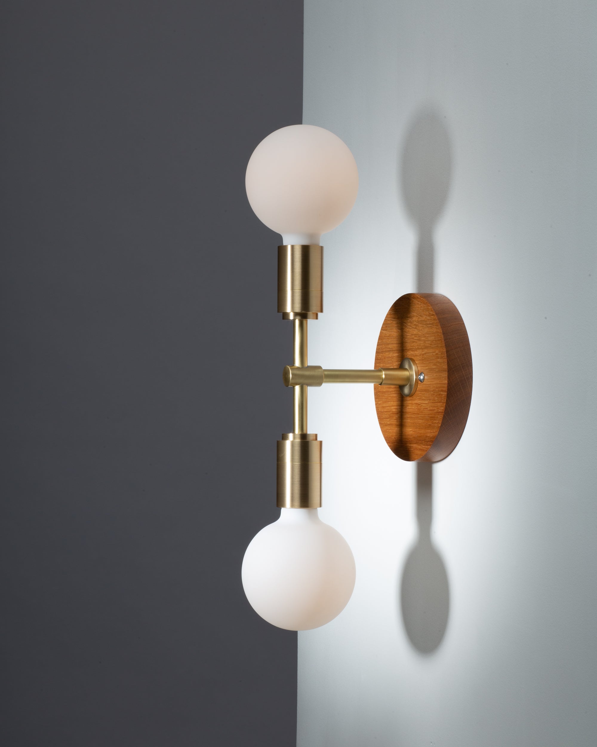 Double Sphere Oak Mount Wall Light Sconce