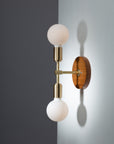 Double Sphere Oak Mount Wall Light Sconce