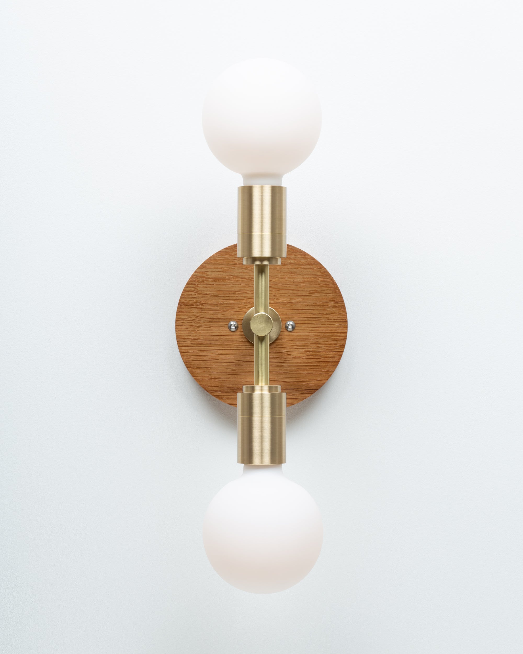 Double Sphere Oak Mount Wall Light Sconce