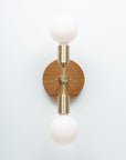 Double Sphere Oak Mount Wall Light Sconce