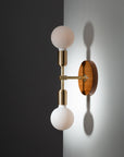 Double Sphere Oak Mount Wall Light Sconce