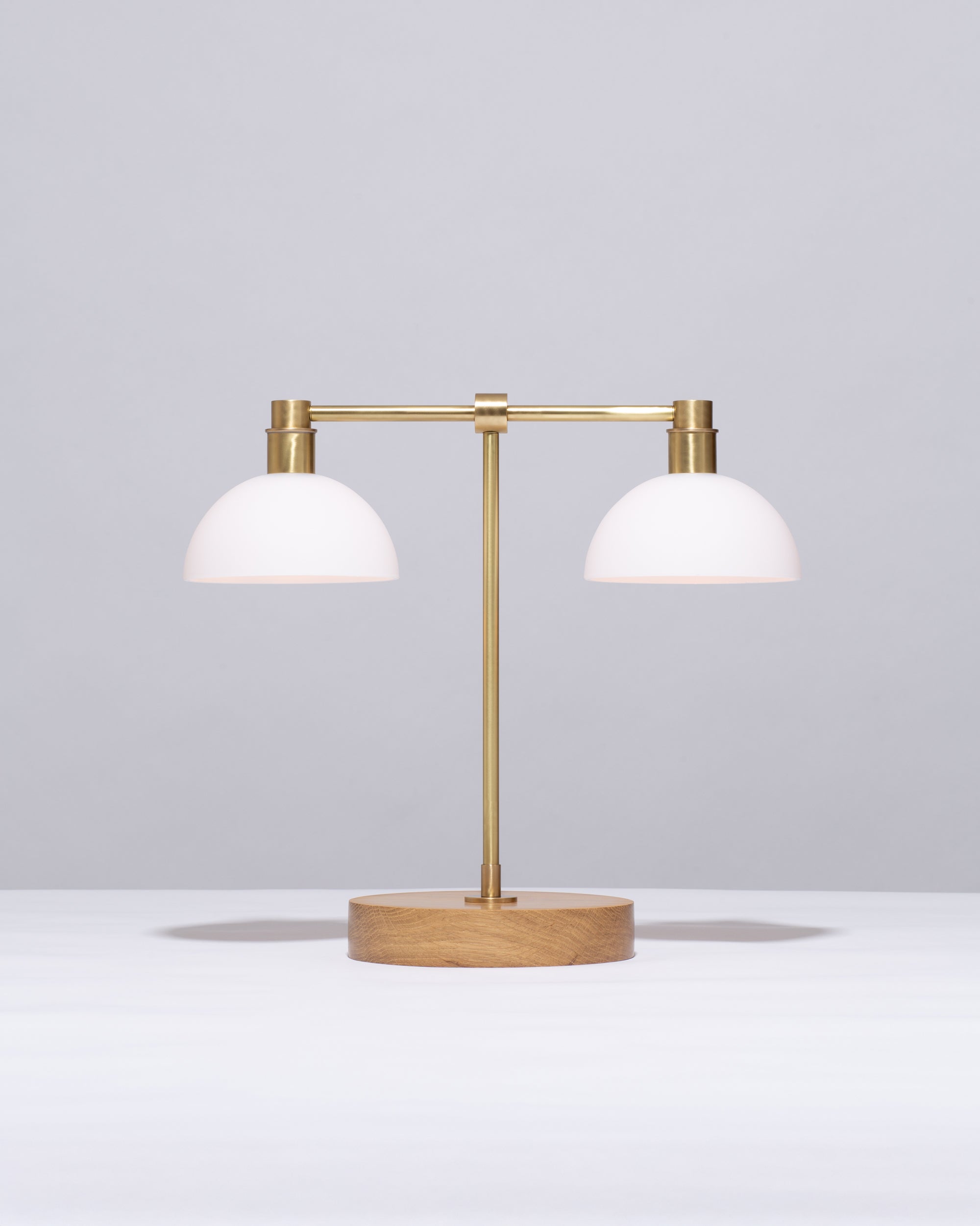 Double Matte Glass Dome Oak Table Lamp