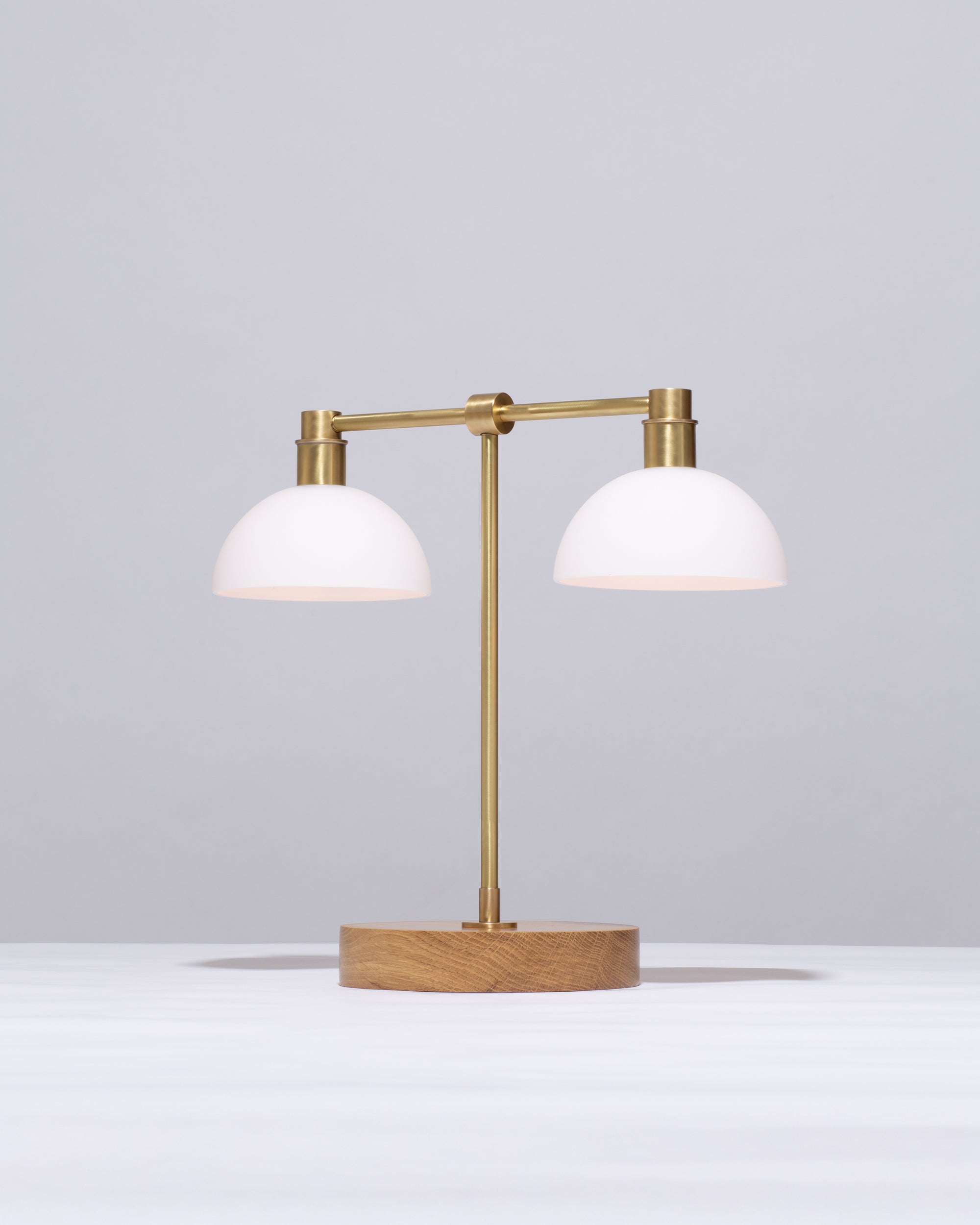 Double Matte Glass Dome Oak Table Lamp