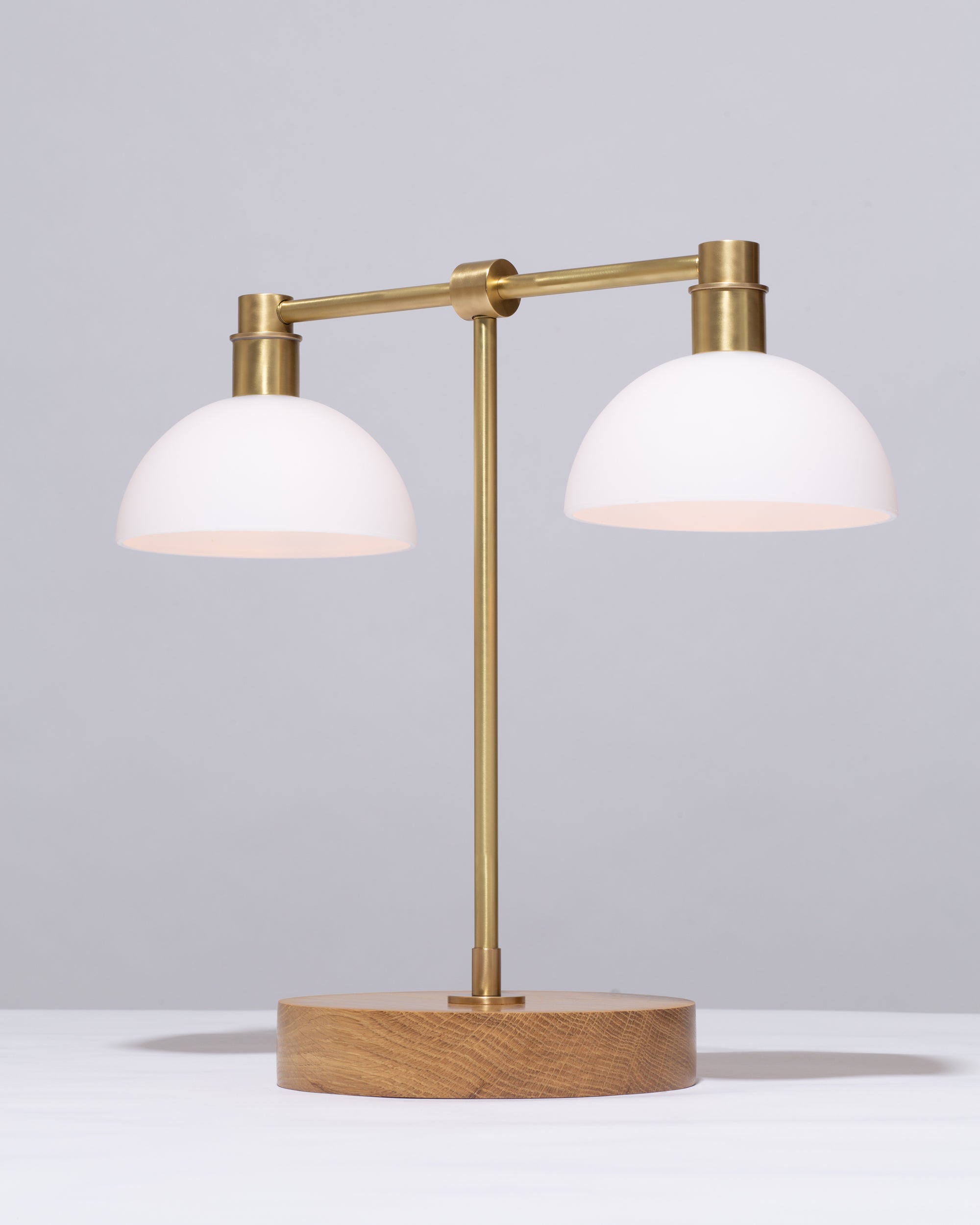 Double Matte Glass Dome Oak Table Lamp