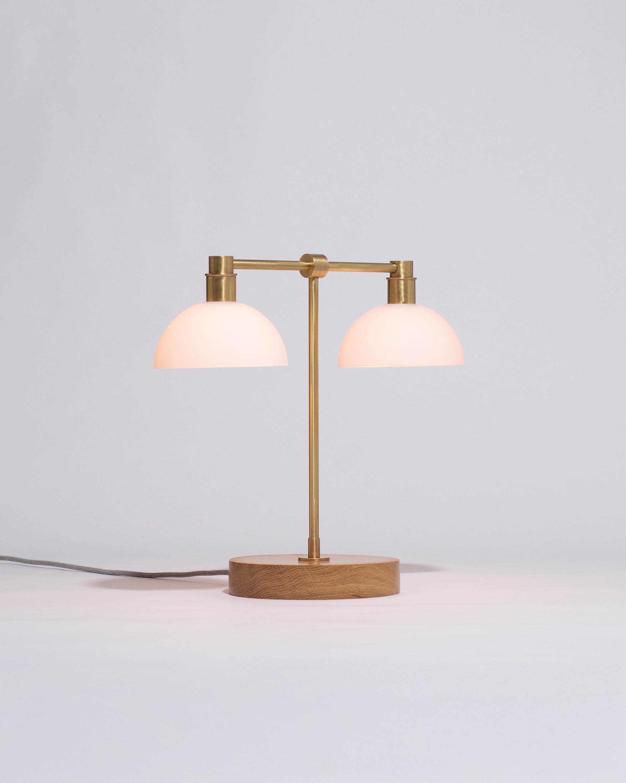 Double Matte Glass Dome Oak Table Lamp