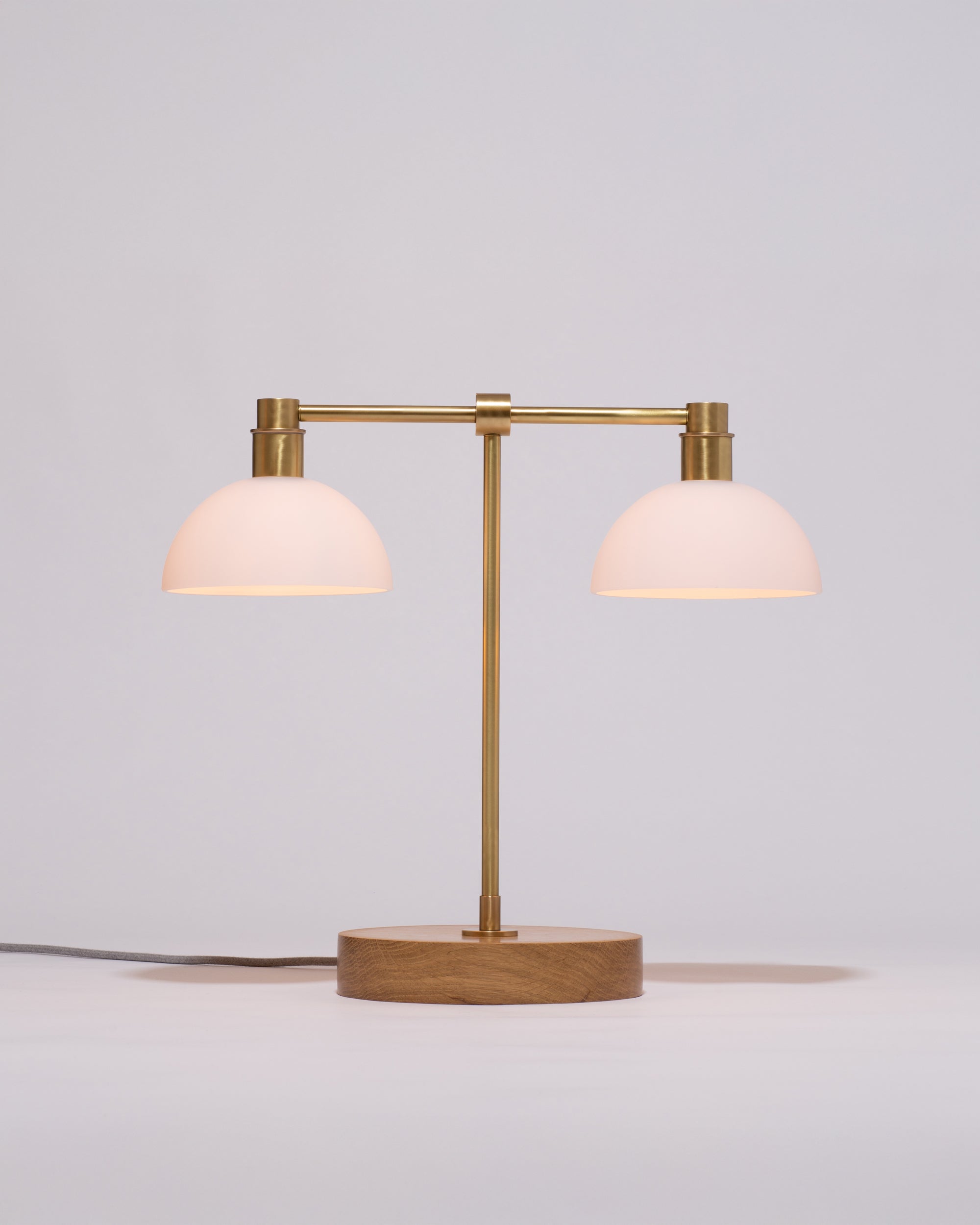 Double Matte Glass Dome Oak Table Lamp