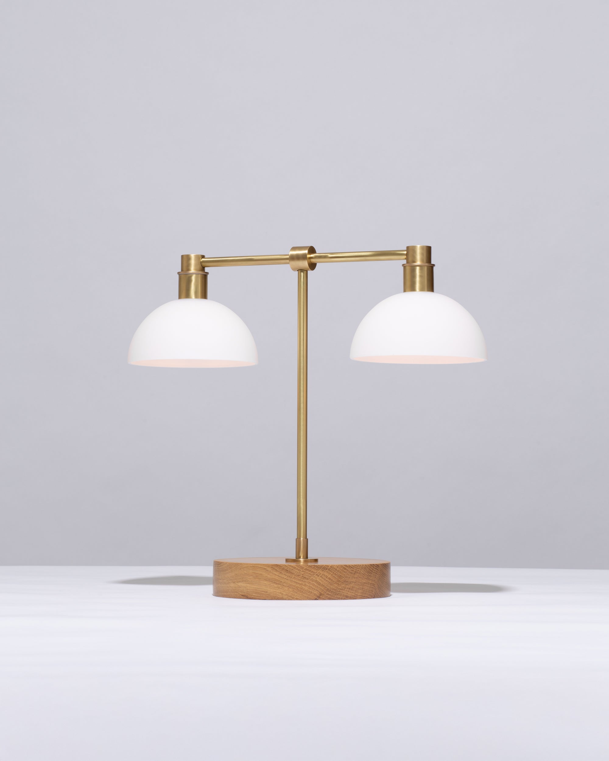 Double Matte Glass Dome Oak Table Lamp