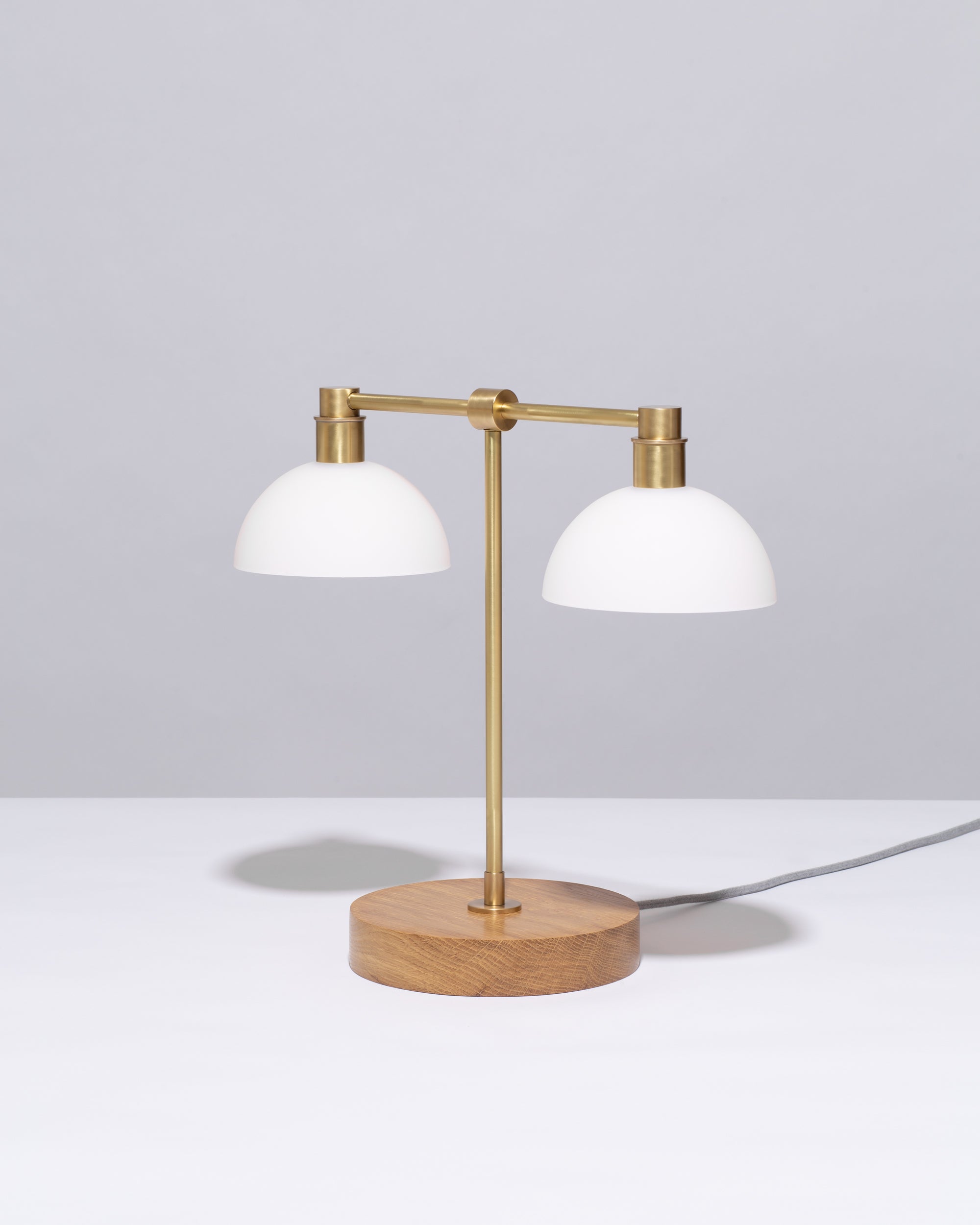 Double Matte Glass Dome Oak Table Lamp